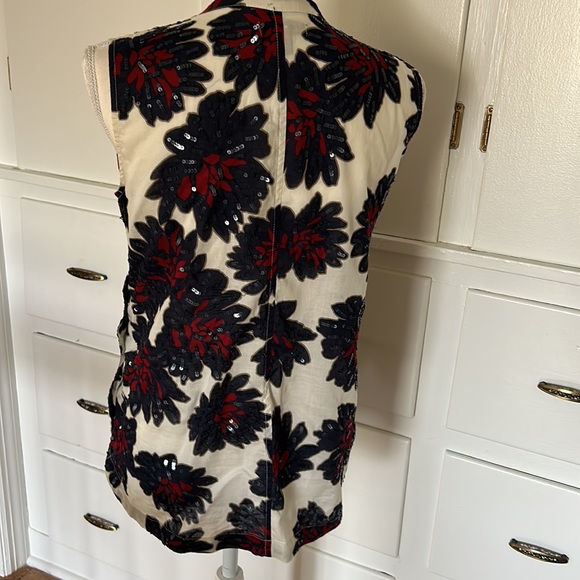 J. Crew sequin tank navy, burgundy, cream sleeveless. Button front. Dressy - Picture 7 of 10